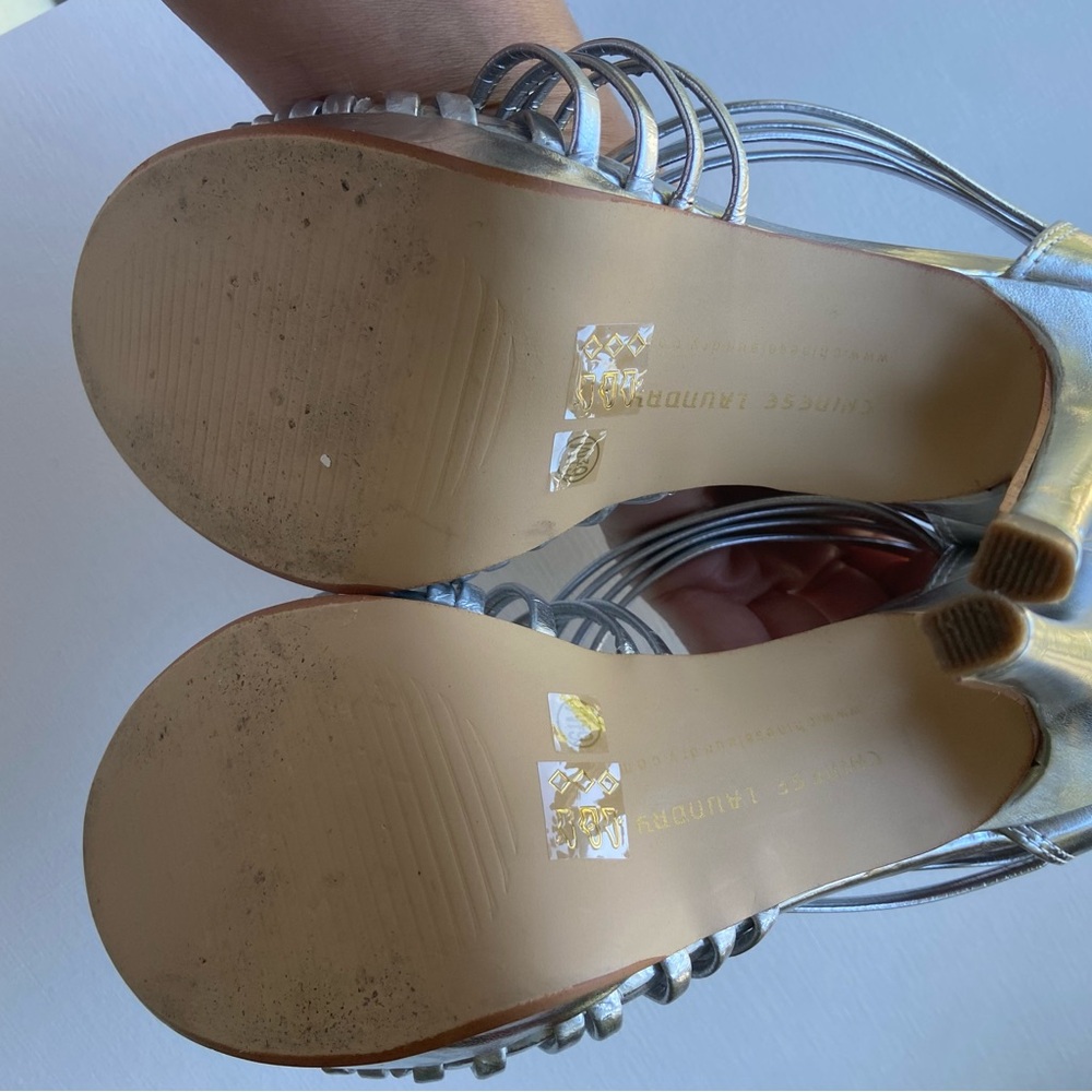 CHINESE LAUNDRY Silver Strappy Platform Heels 6.5 Prom - Picture 9 of 9